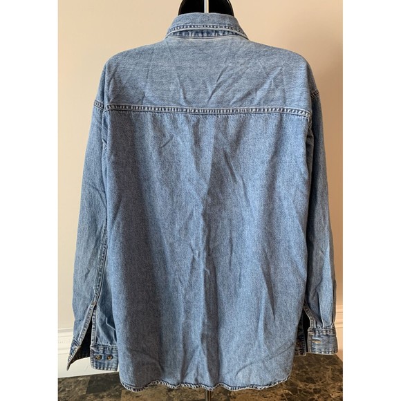 Medium Original Arizona Jean Company Long Sleeve Denim Blue Shirt Button Pockets - Picture 4 of 8